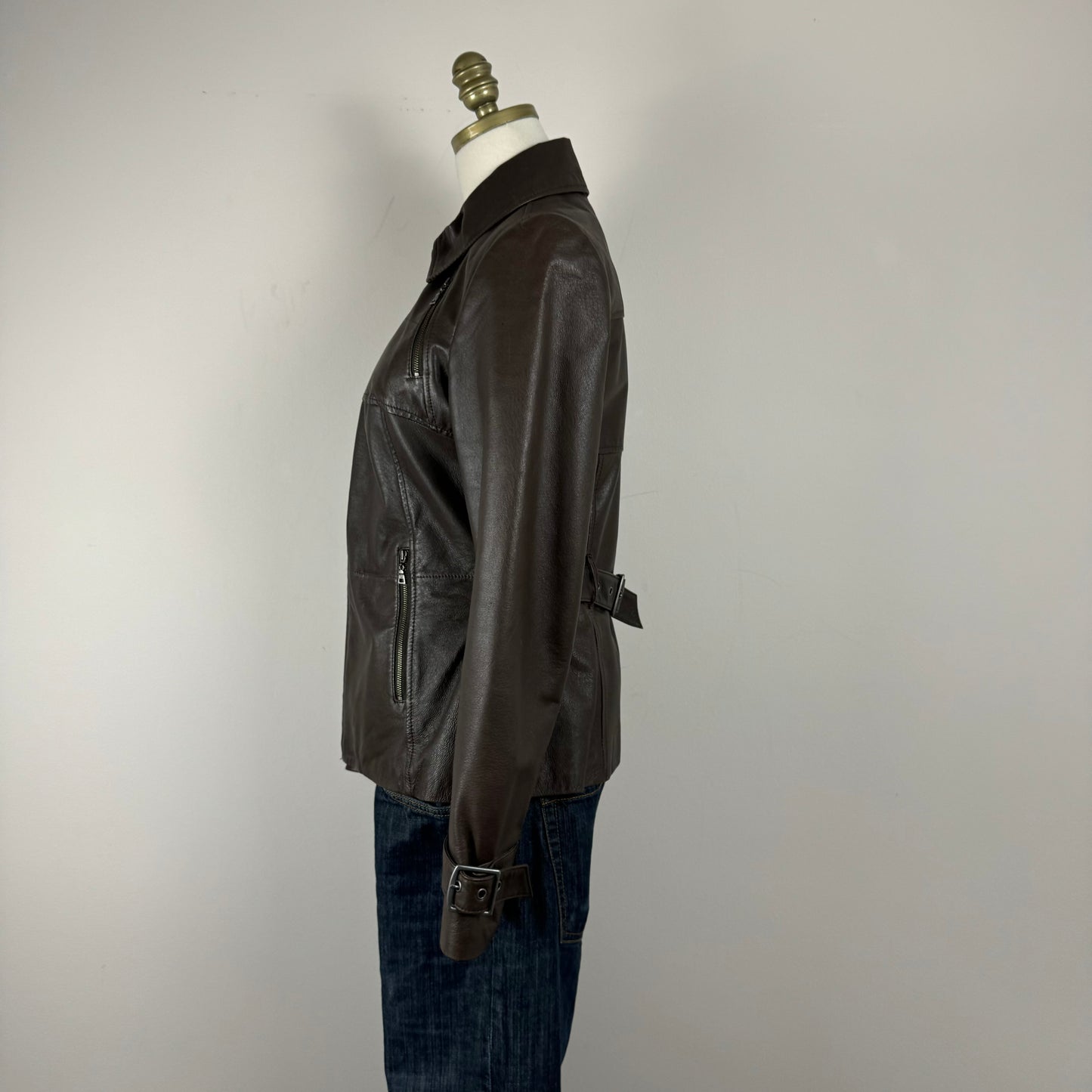 Danier Brown Buckled Moto Leather Jacket