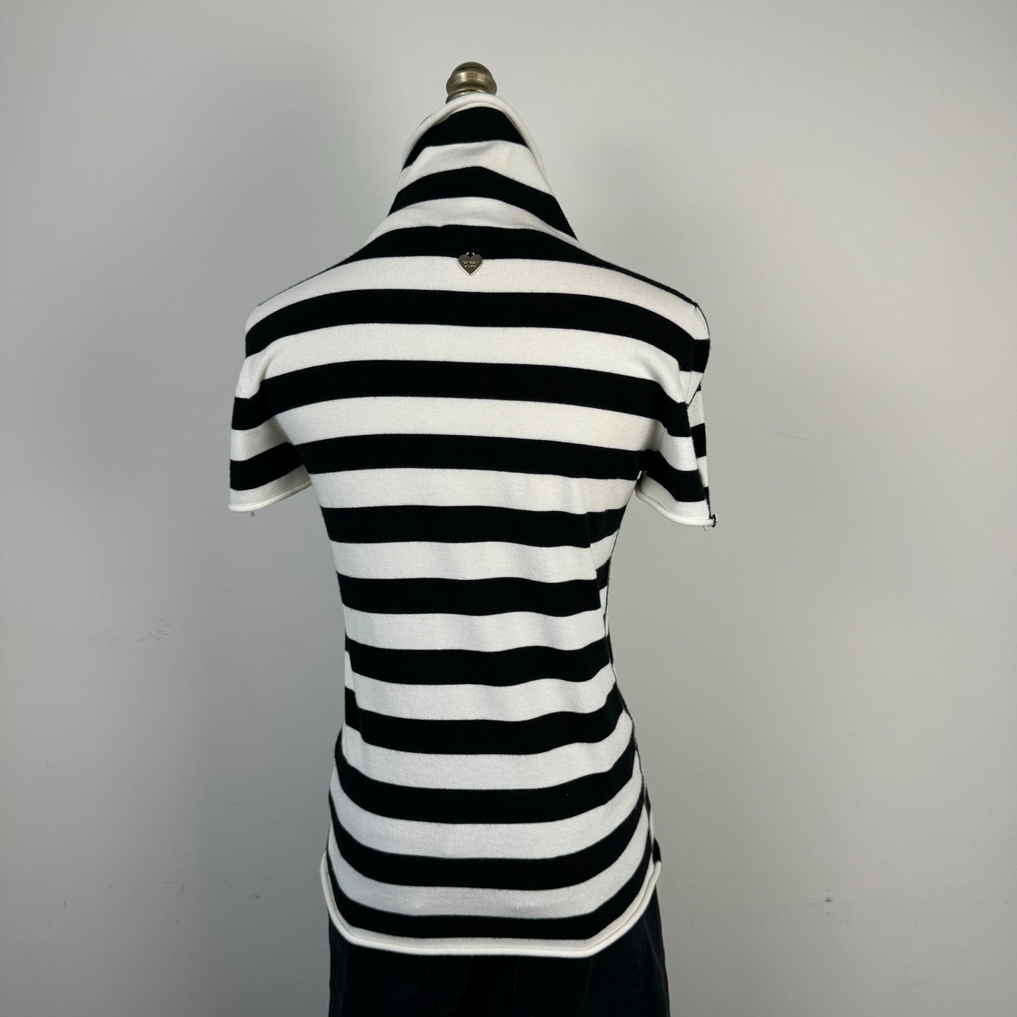 Black and White Striped Short Sleeve Knit Top