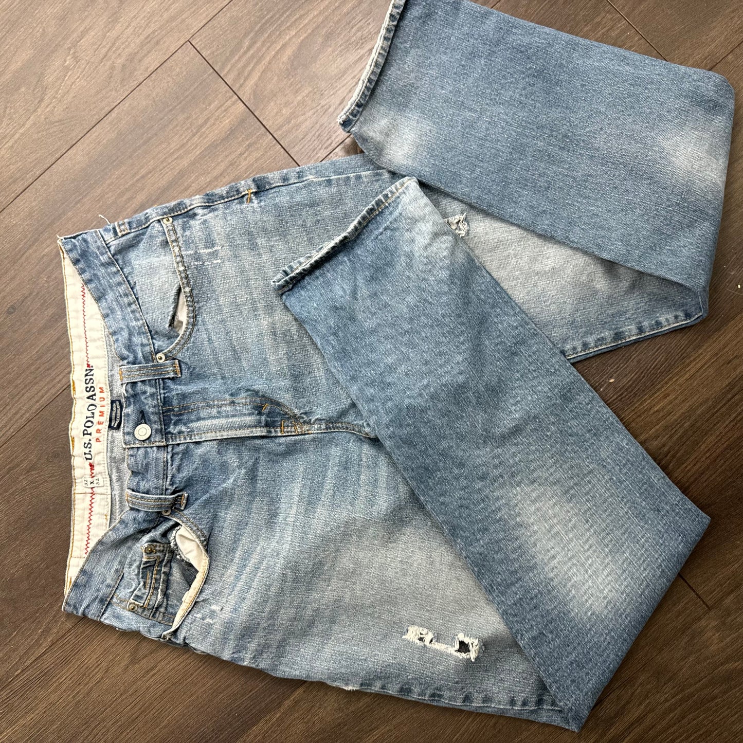 U.S. Polo Light Wash Distressed Straight Cut Jeans