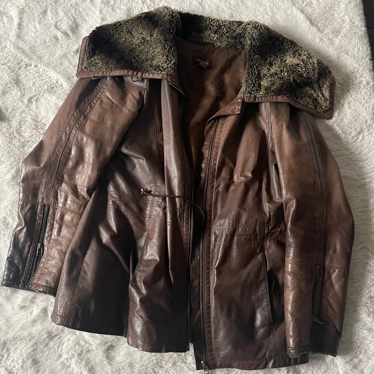 Vintage Danier Brown Fur Trim Leather Jacket