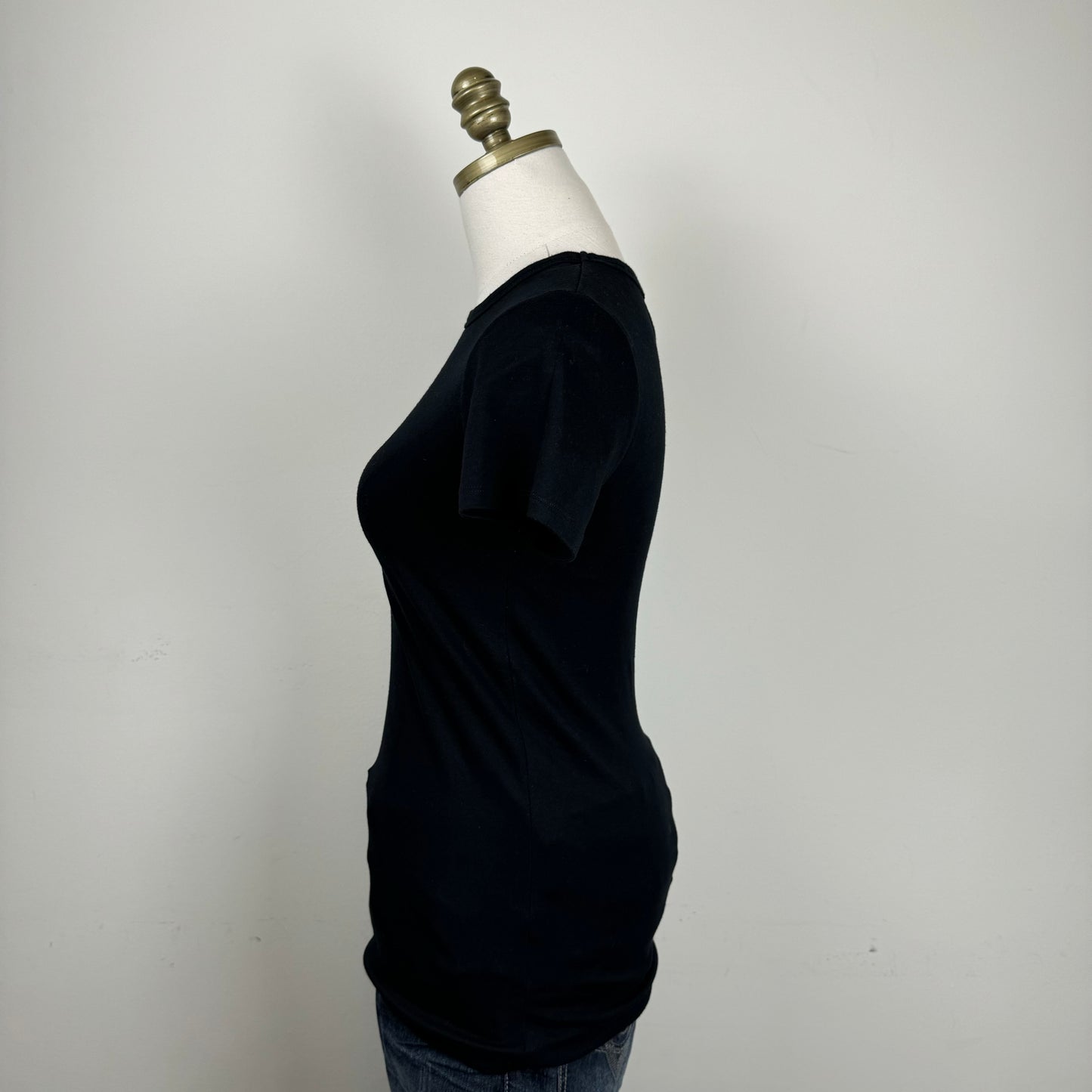 Black Fitted Cotton Knit Short Sleeve Top