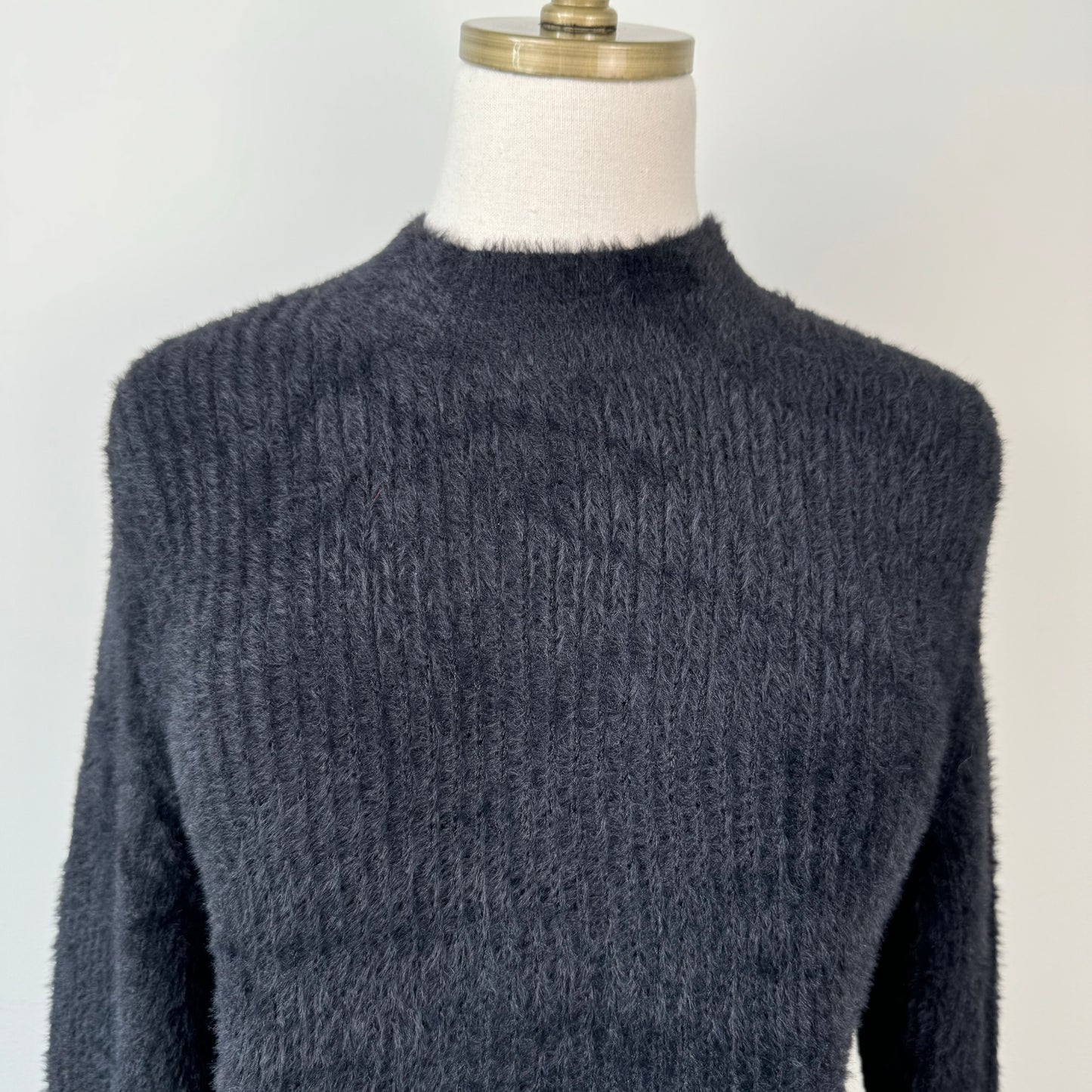 Black Fuzzy Knit Mock Neck Sweater