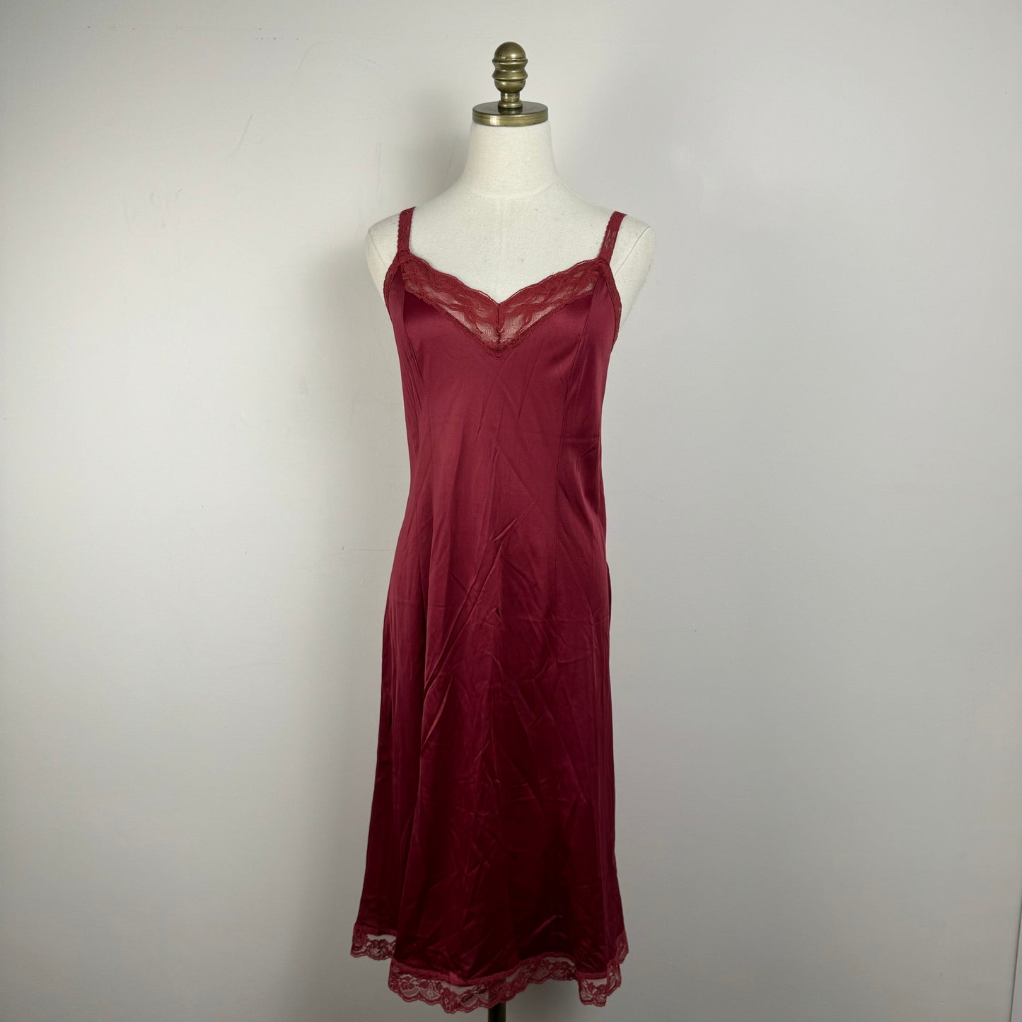 Dark Red Lace Trim Slip Dress