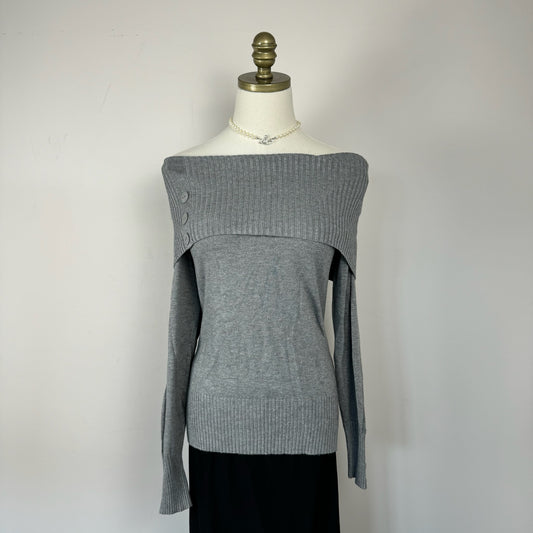 Grey Off Shoulder/Boatneck Knit Sweater