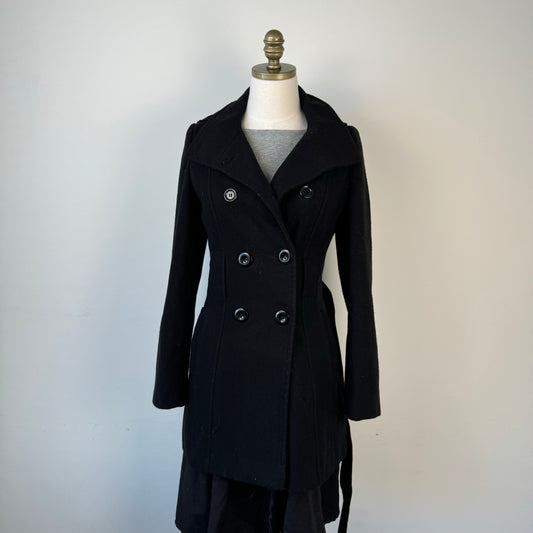 Vintage Black Wool Button Up Trench Coat