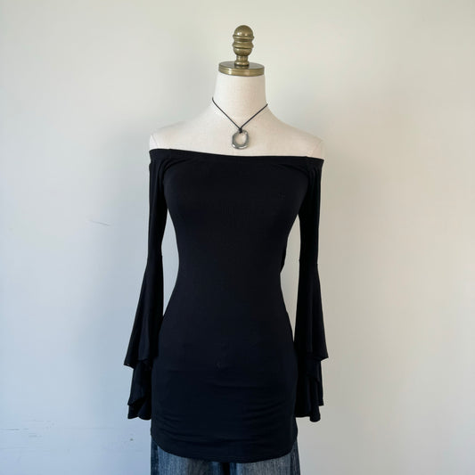 Vintage Off Shoulder Bell Sleeve Long Fitted Top