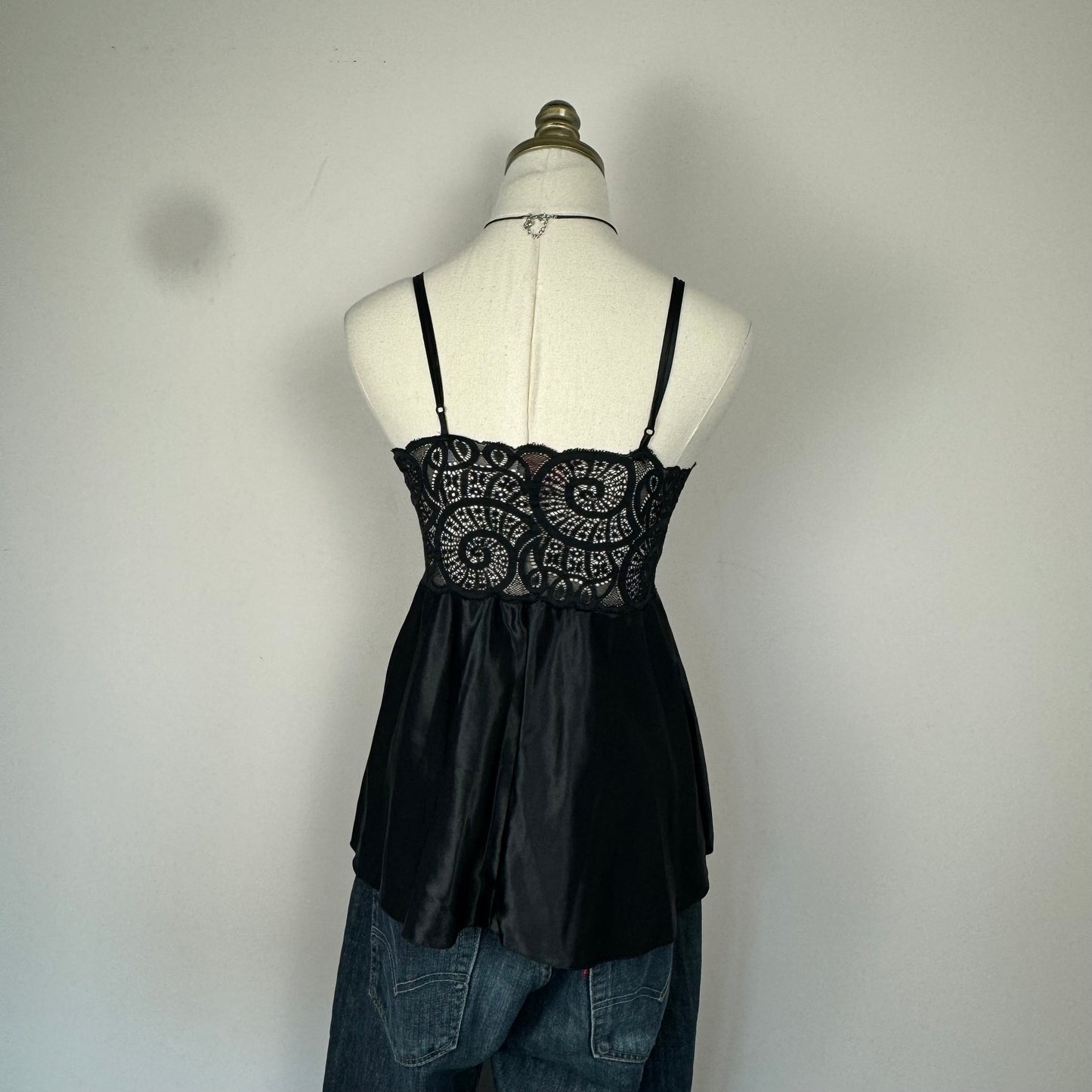 Black Lace Babydoll Satin Cami