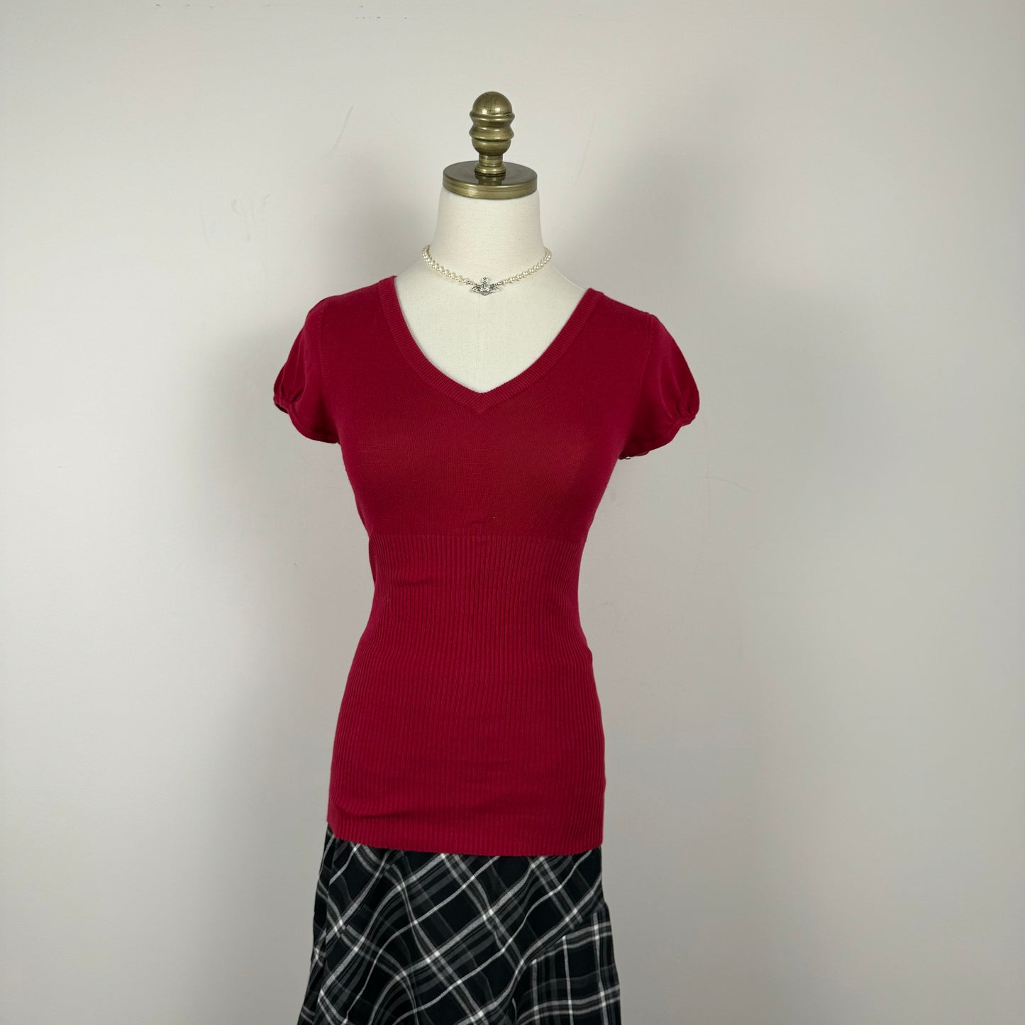 Dark Red Knit Short Sleeve Top