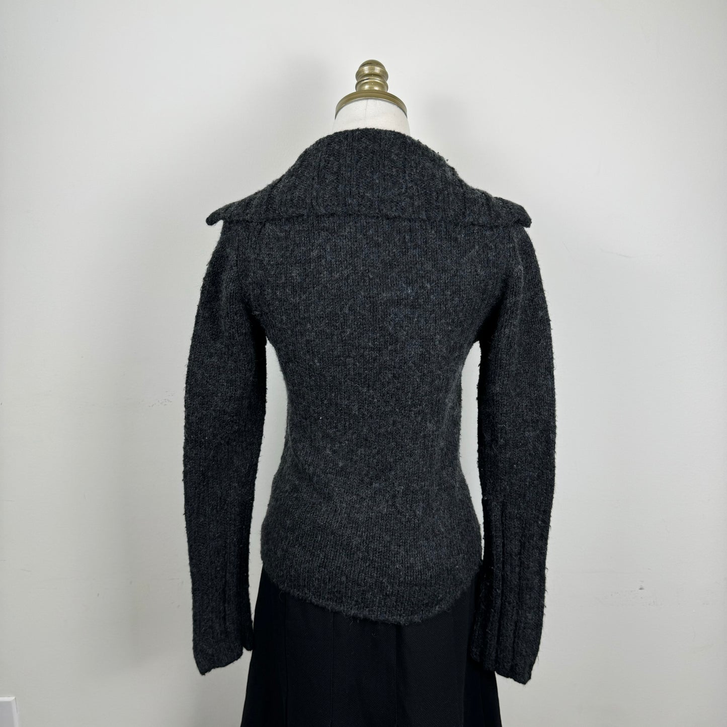 Dark Grey Zip Up Fold Over Collar / Turtleneck Sweater