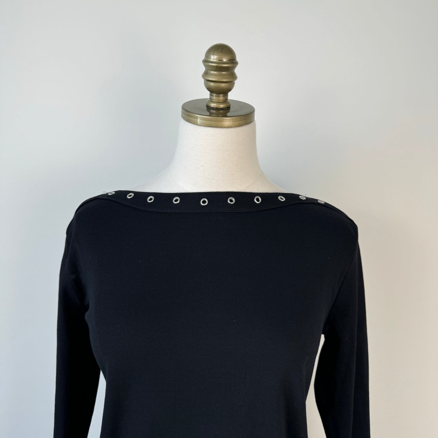 Black Studded Boat Neck Long Sleeve Top