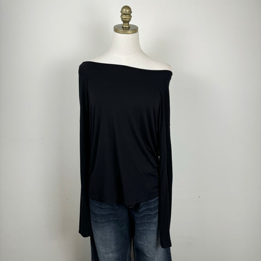 Black Off Shoulder Draped Long Sleeve Top