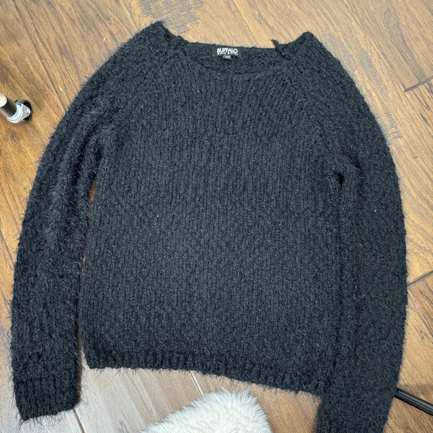 Black Fuzzy Off Shoulder Sweater