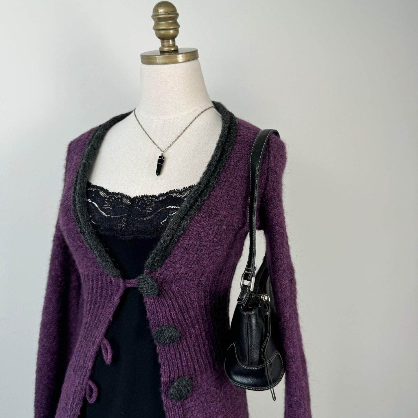 Fitted Purple Open Front Cardigan