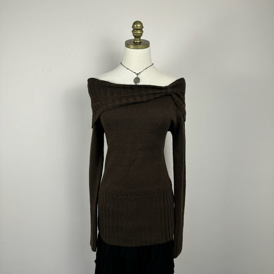 Brown Off The Shoulder Long Sweater/Mini Dress