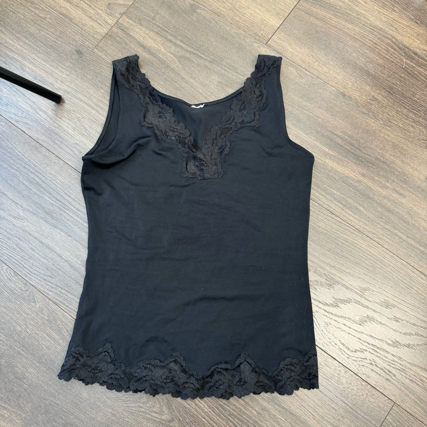 Black Lace Trim Tank Top