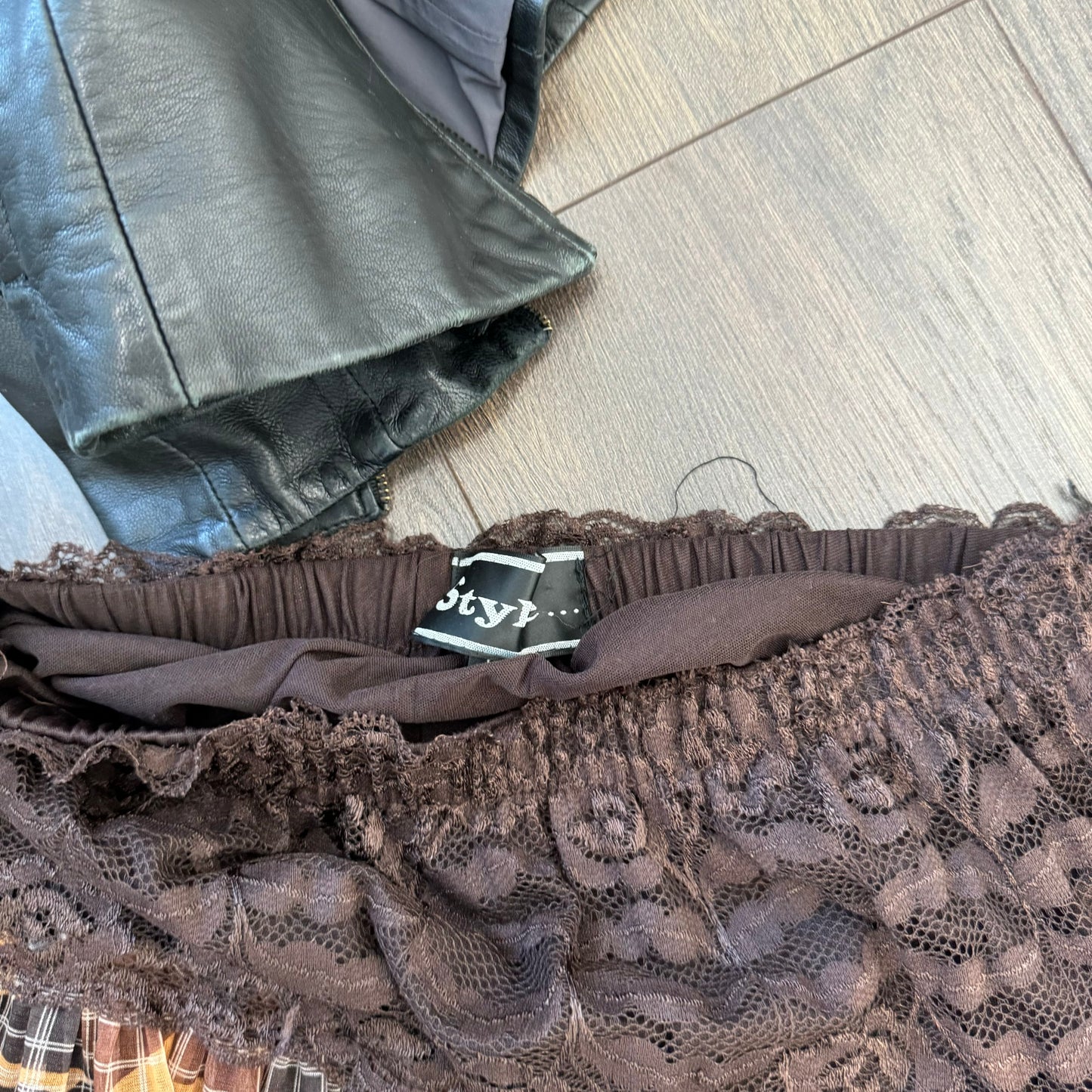 Brown Lace Trim Plaid Chiffon Maxi Skirt