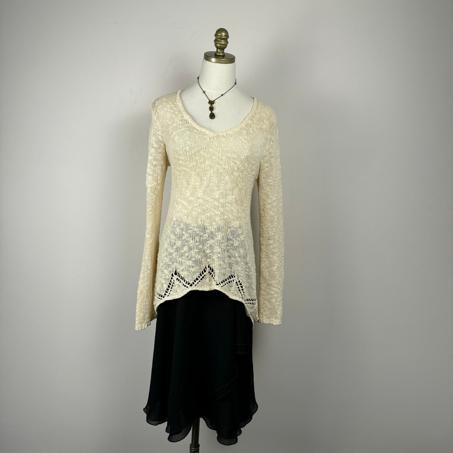 Boho Cream Open Knit Long Sweater