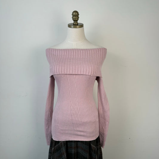 Powder Pink Fitted Off Shoulder Sweater
