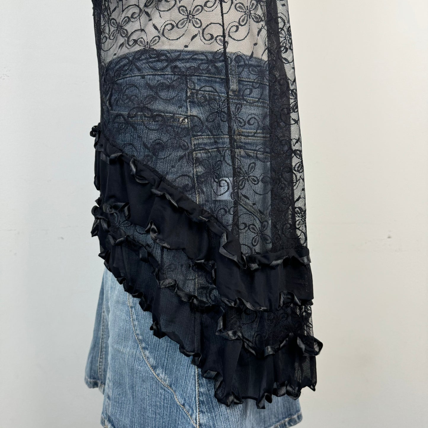 Black Lace Mesh Babydoll Slip Dress