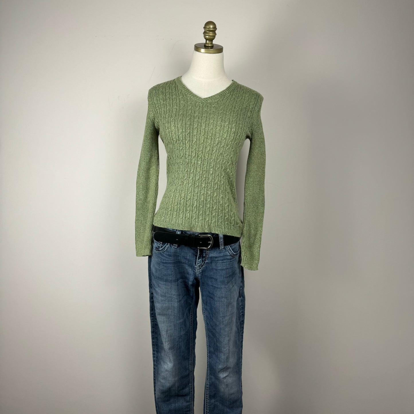 Vintage Sage Green Cable Knit Sweater