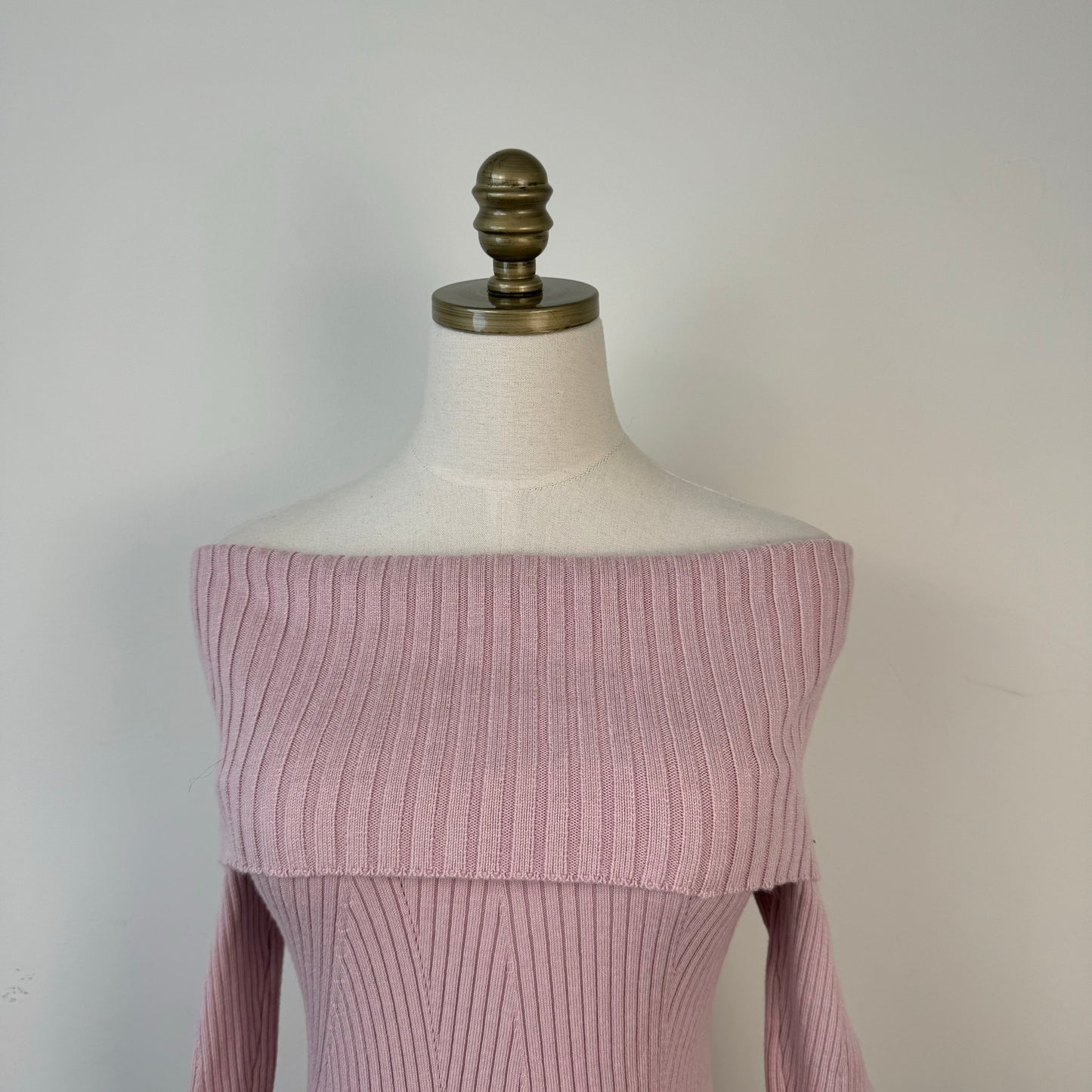 Powder Pink Fitted Off Shoulder Sweater
