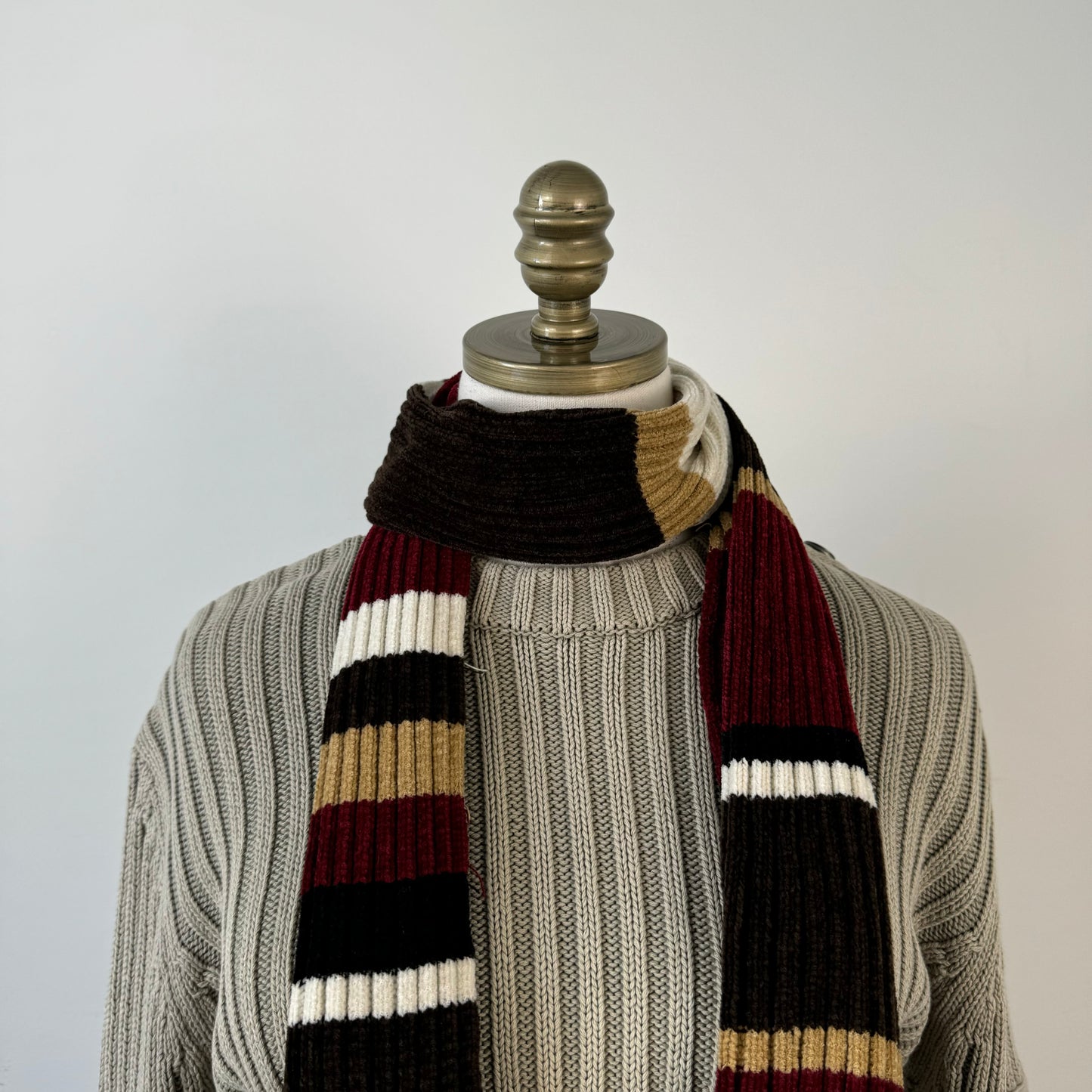 Red, Cream, Brown Striped Knit Scarf