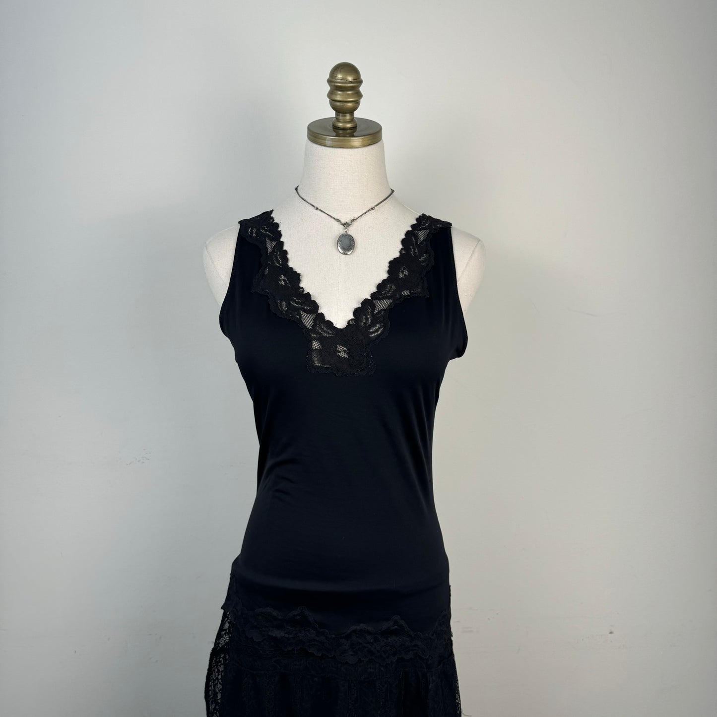 Black Lace Trim Tank Top