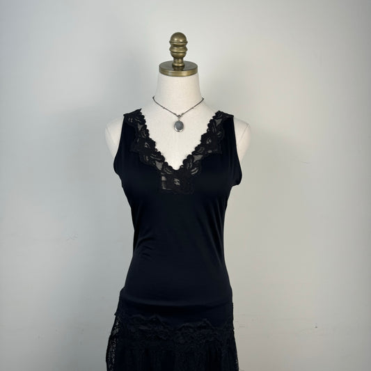 Black Lace Trim Tank Top