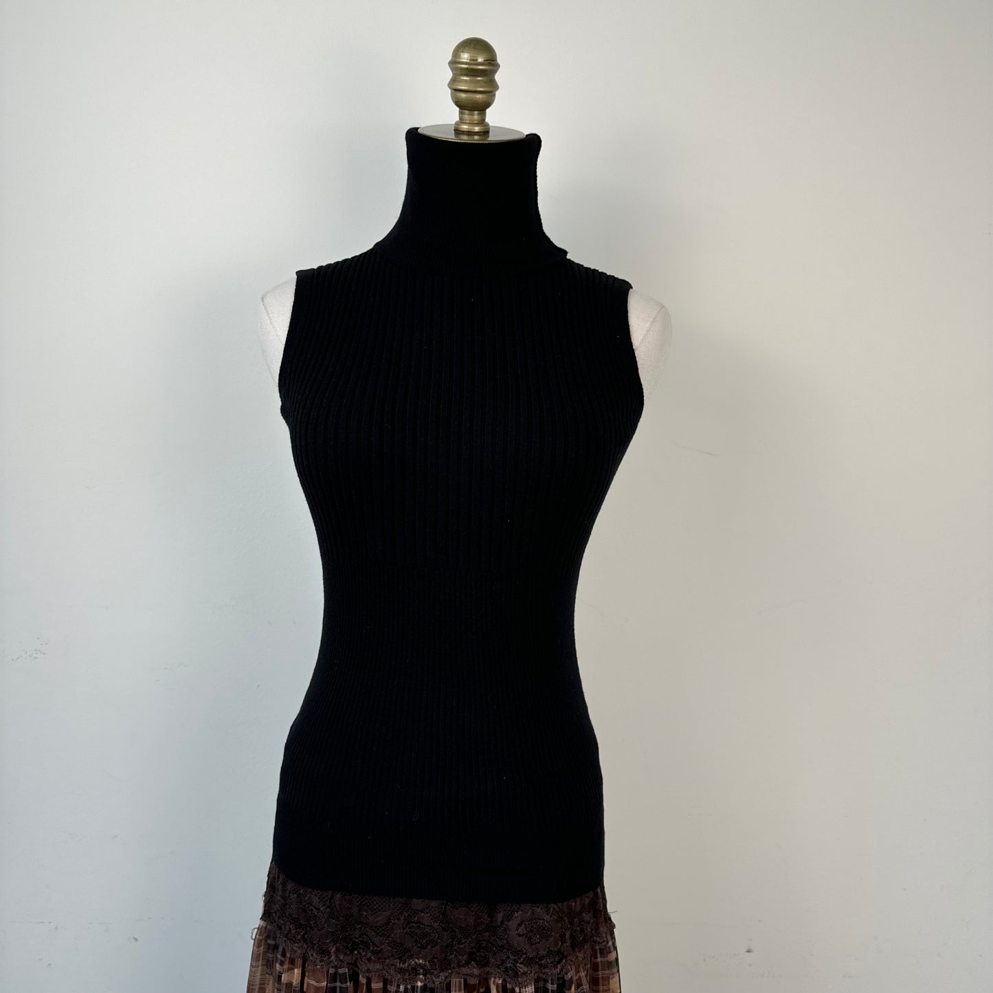 Black Sleeveless Turtleneck Knit Top