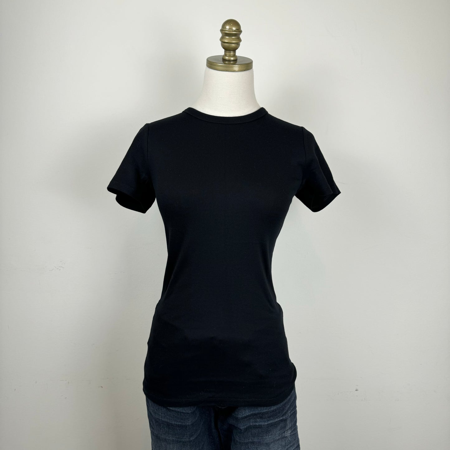 Black Fitted Cotton Knit Short Sleeve Top