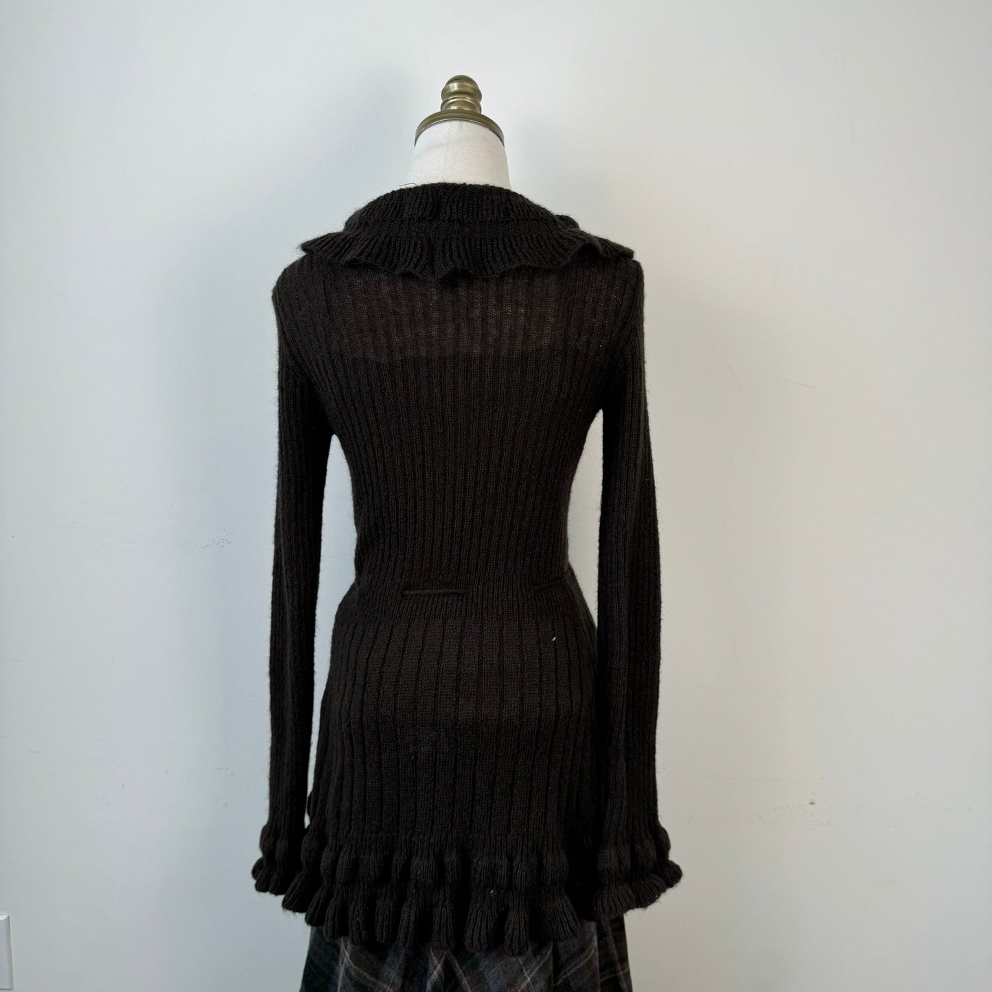 Brown Ruffled Open Front Tie Up Cardigan