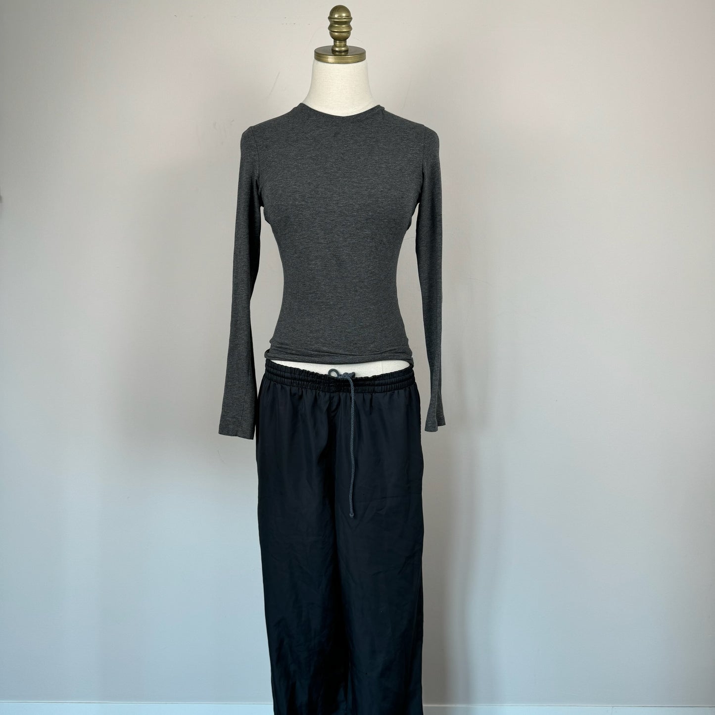 Dark Grey Fitted Long Sleeve Top