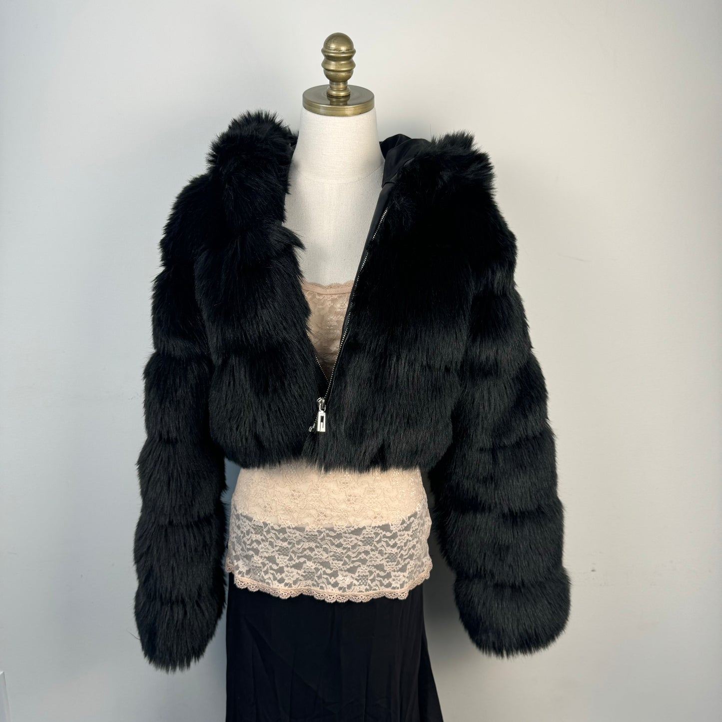 Black Faux Fur Cropped Jacket