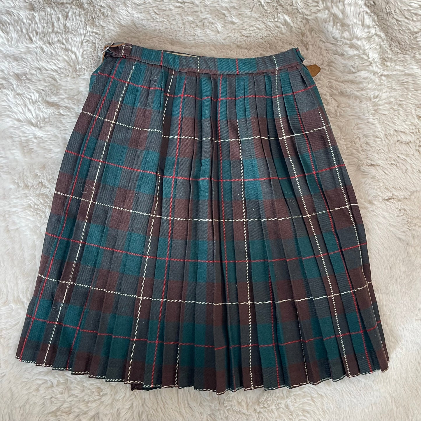 Vintage Plaid Pleated Midi Skirt