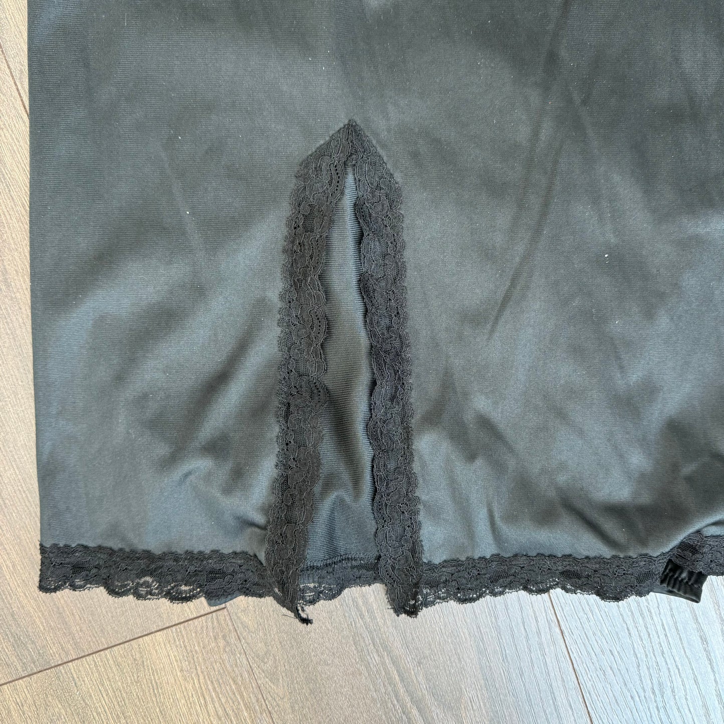 Satin Lace Trim Midi Skirt