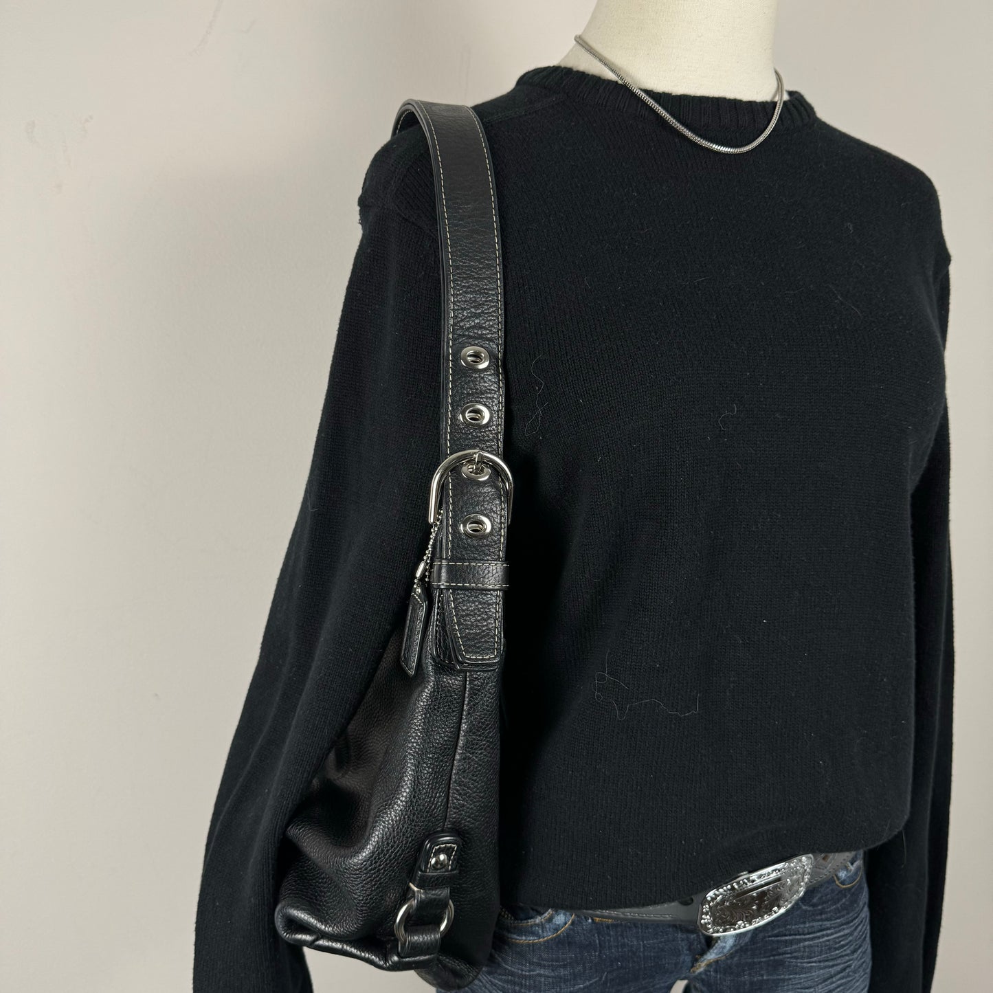 Coach Black Leather Buckled Shoulder Bag