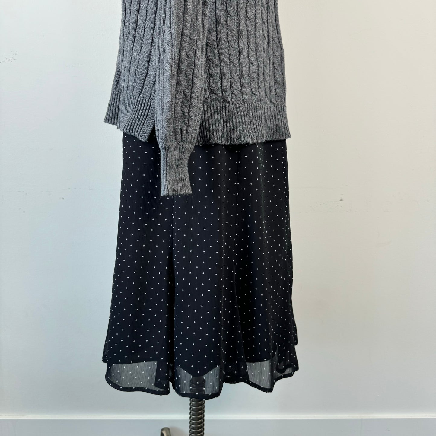 Polka Dot Mesh Overlay Midi Skirt