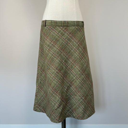Vintage Green Plaid Midi Skirt