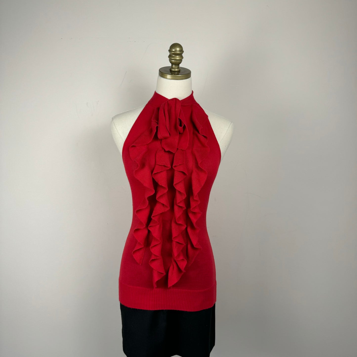 Vintage Red Ruffled Knit Halter Top