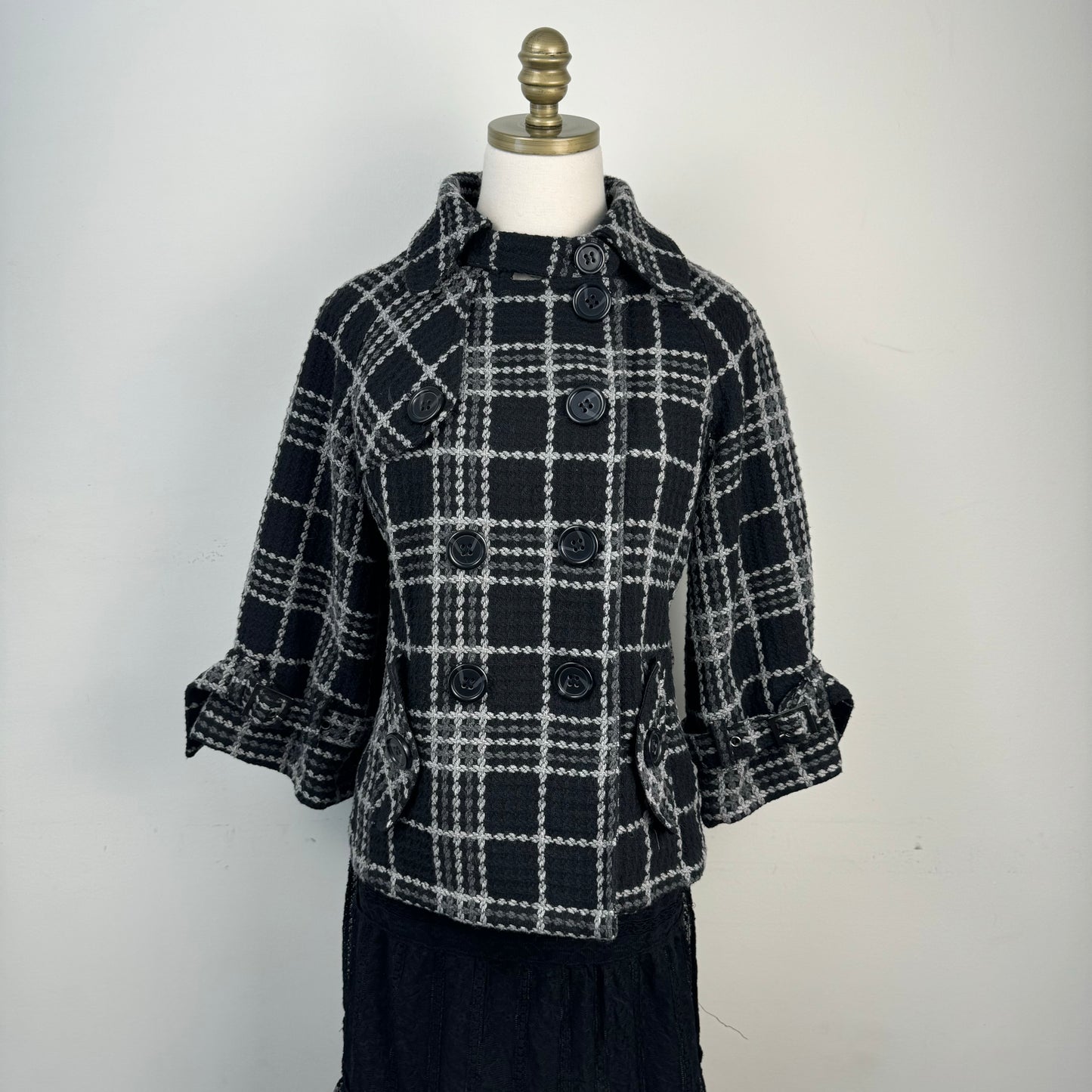 Vintage Plaid Textured Peacoat