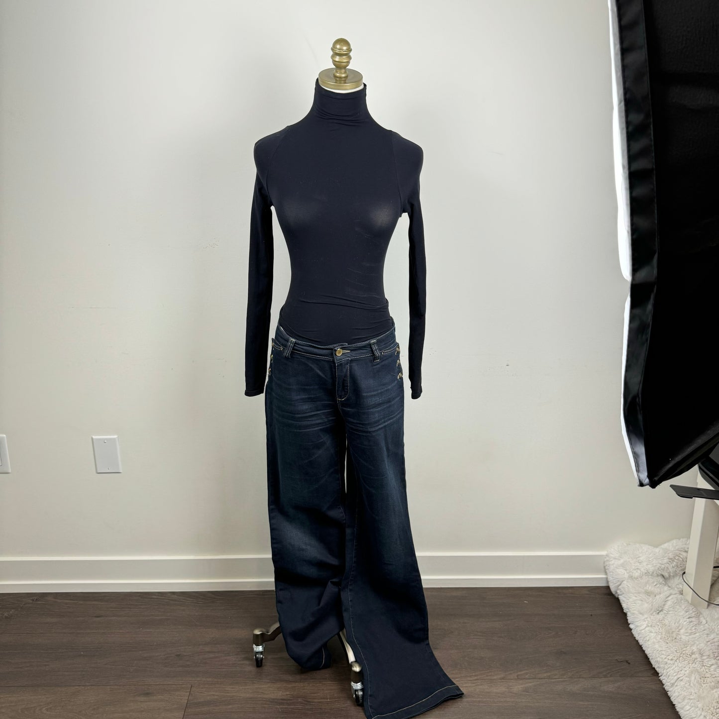 Black Fitted Turtleneck Bodysuit Long Sleeve Top