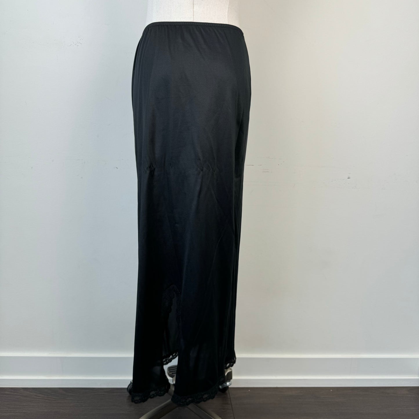 Satin Lace Trim Midi Skirt