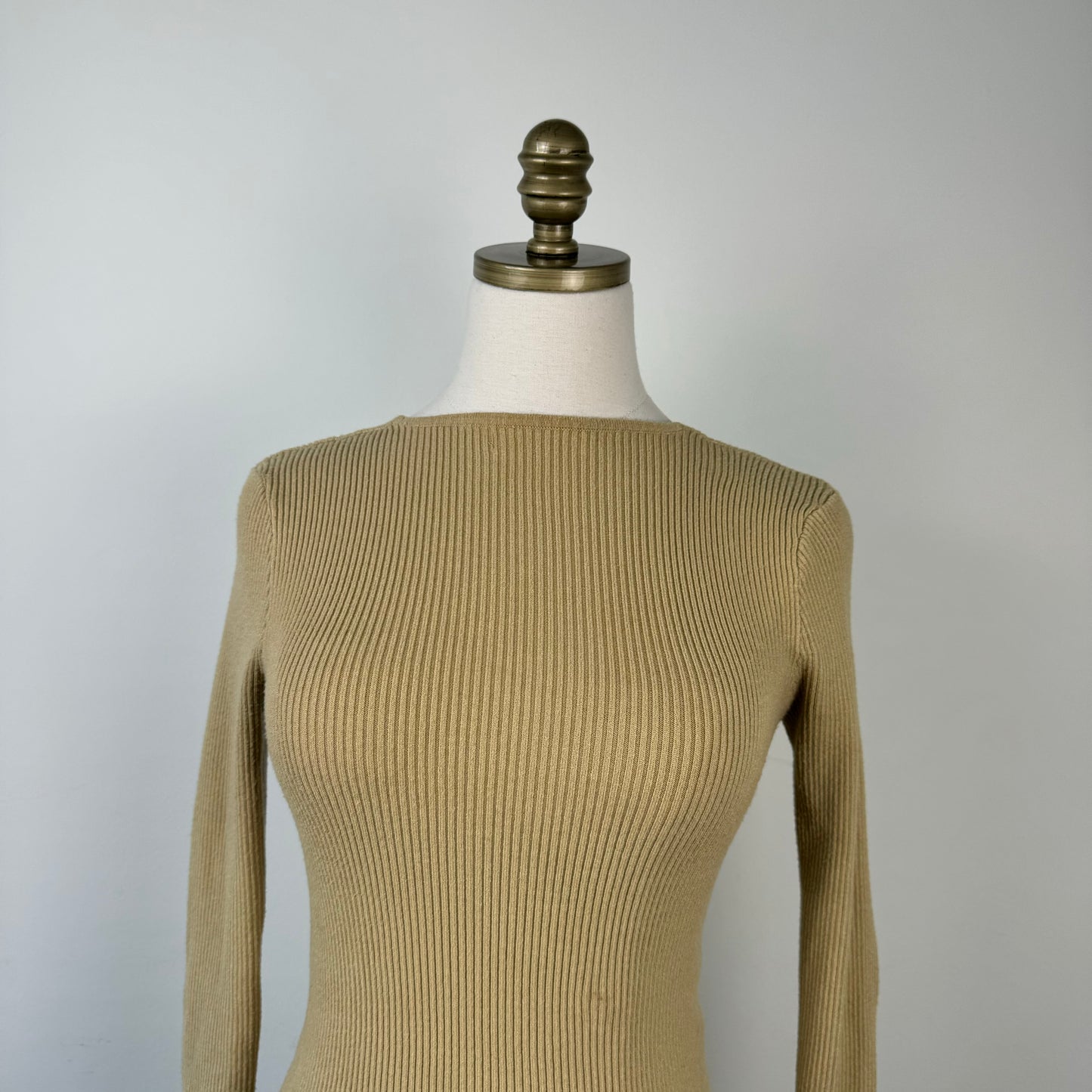 Fitted High Neck Ribbed Knit Long Sleeve Top