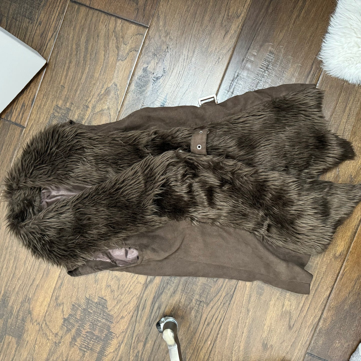 Brown Fur Suede Buckled Vest