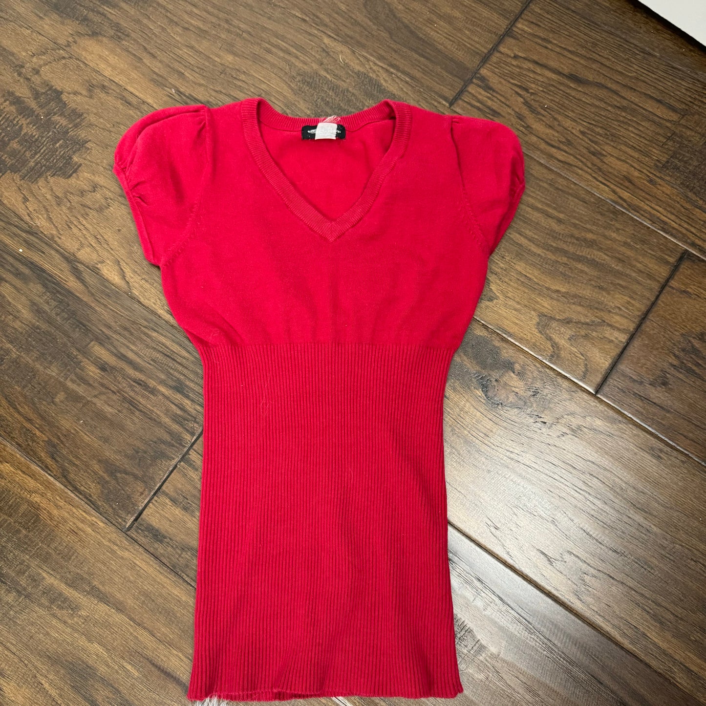 Dark Red Knit Short Sleeve Top