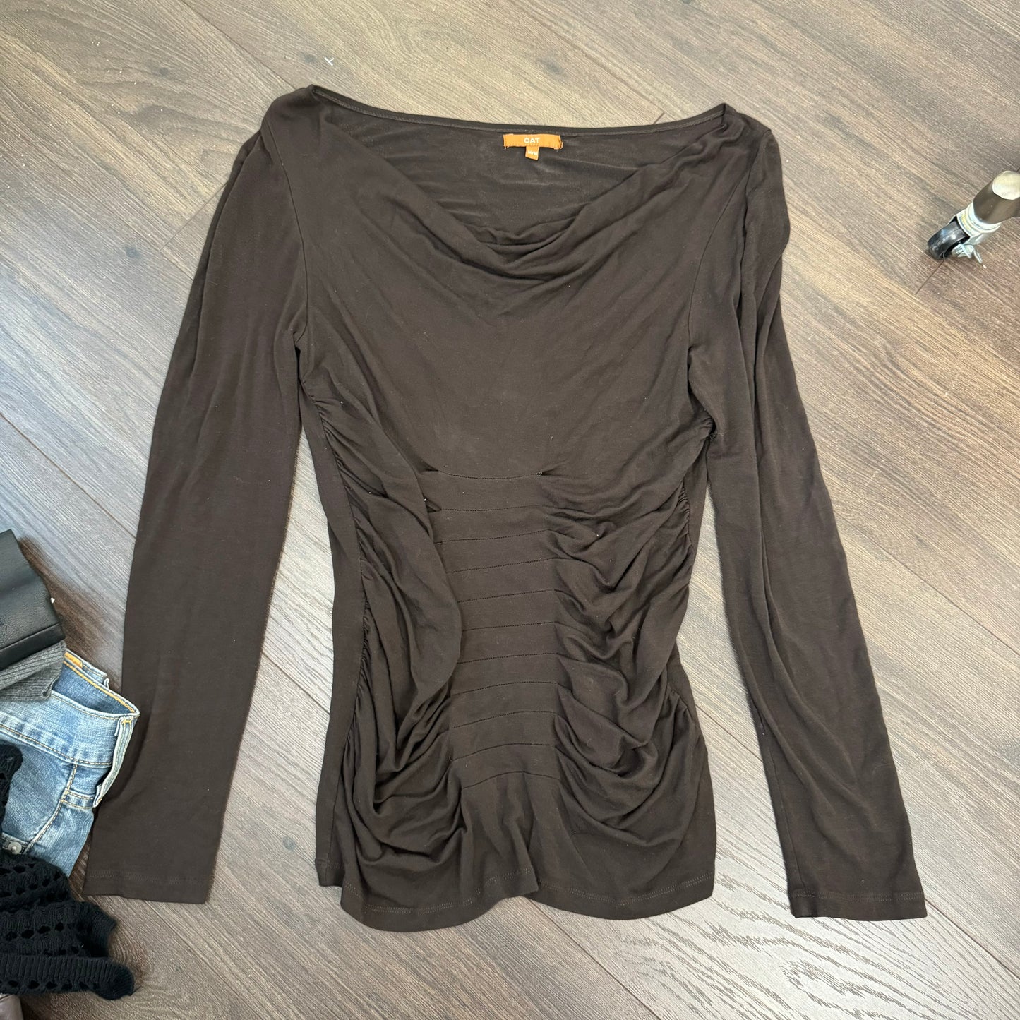 Off Shoulder / Cowl Neck Brown Long Sleeve Top