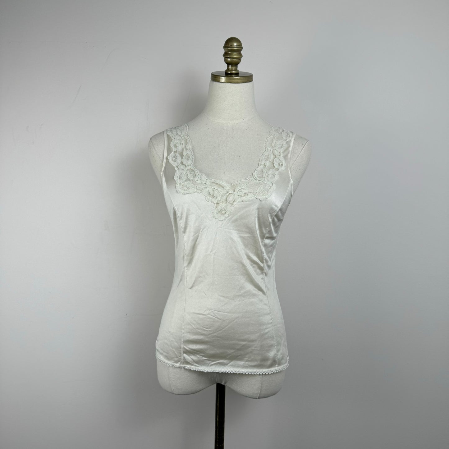 Vintage Cream Lace Trim Satin Top