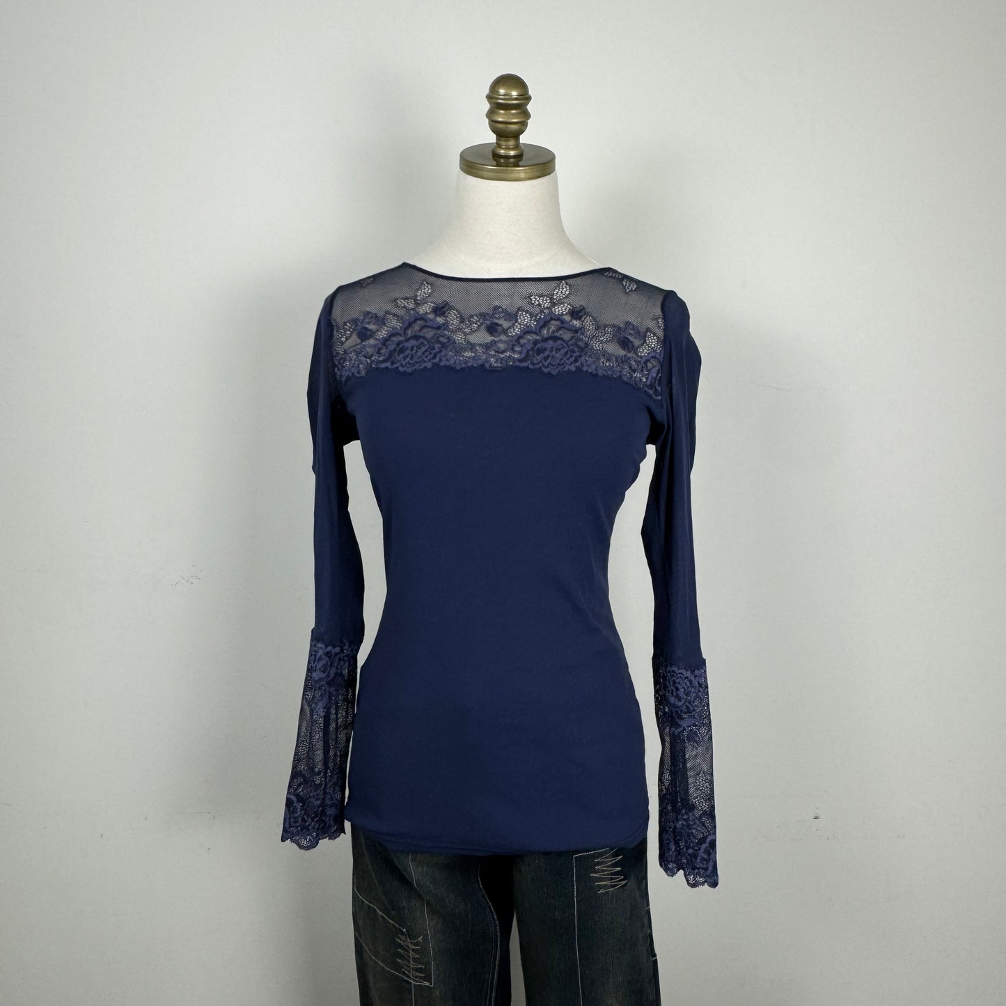 Micro Mesh Lace Long Sleeve Top