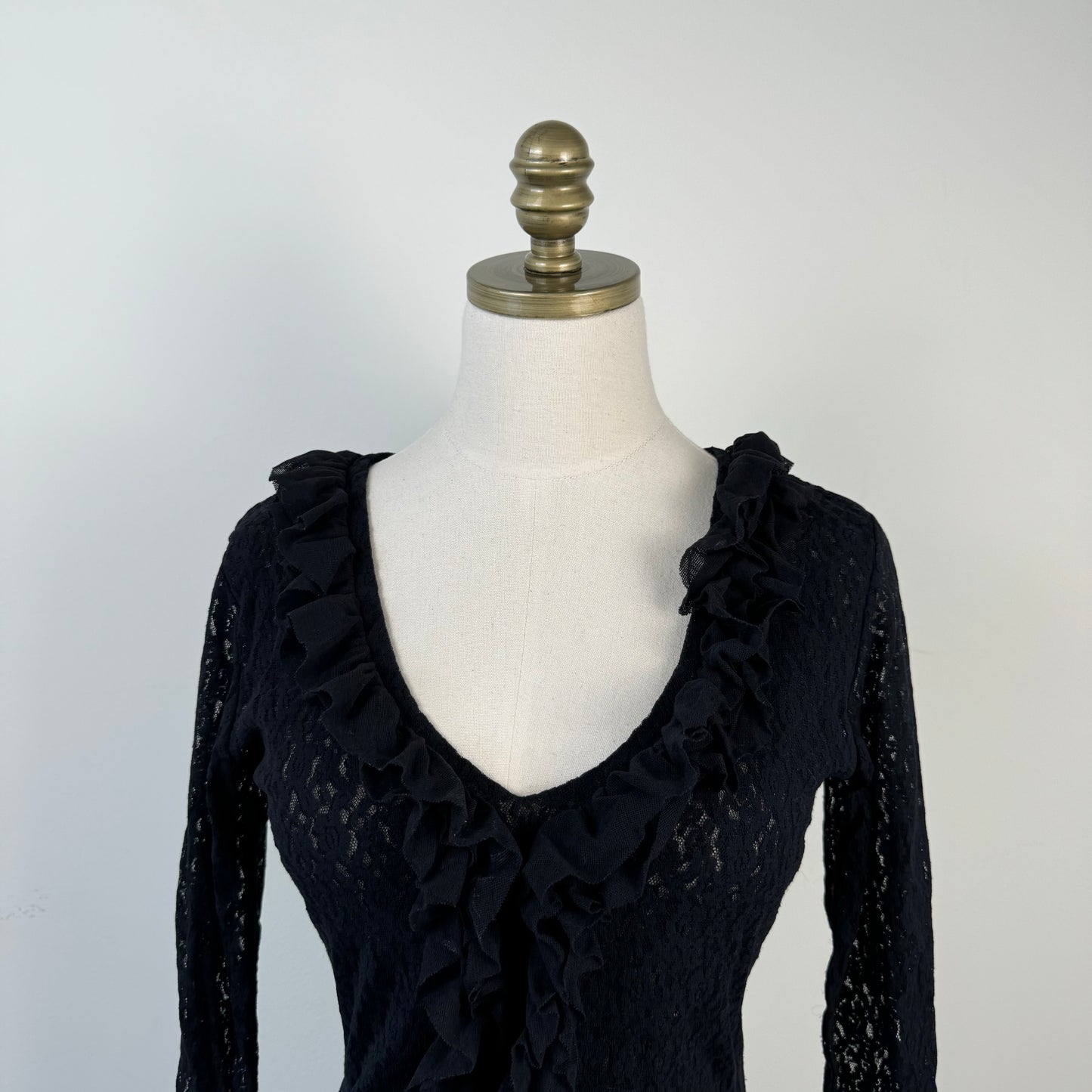 Black Lace Ruffled Fitted Top