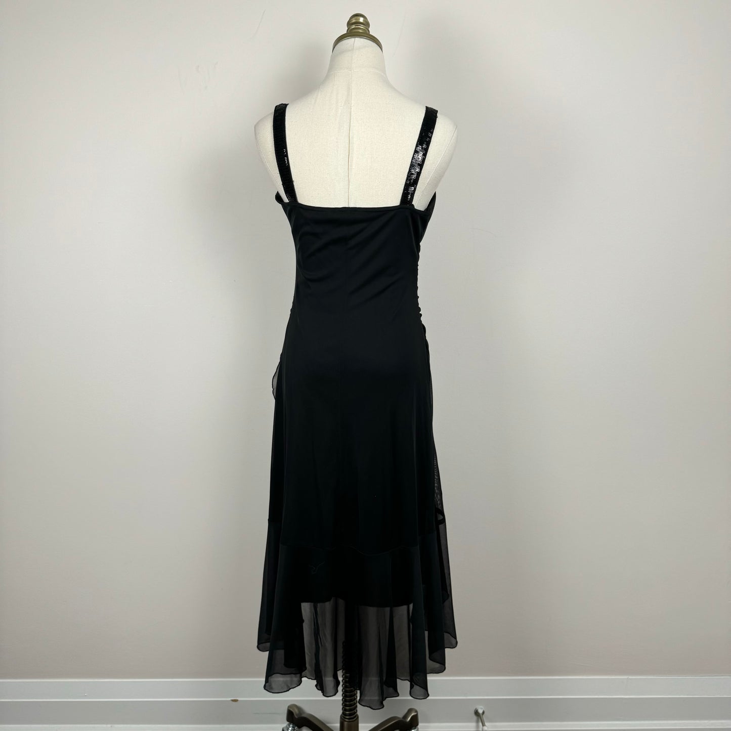 Vintage Black Mesh Overlay Midi Dress